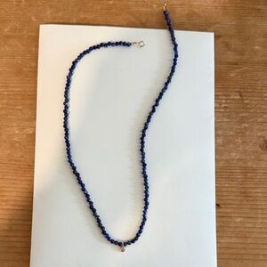 Blue lapis bead necklace w diamond gemstone